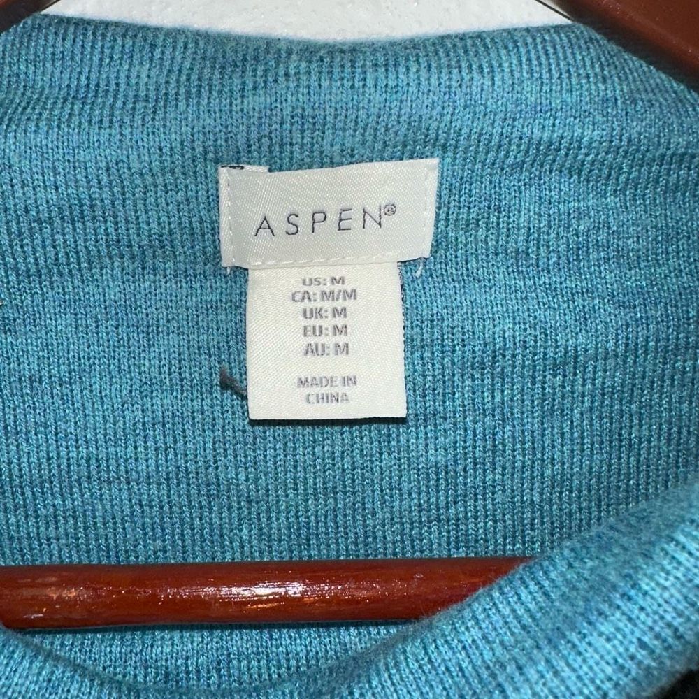 ASPEN Womens M Charcoal Gray & Blue Quality Mock Neck Cozy Modern Tunic Sweater - Picture 2 of 6